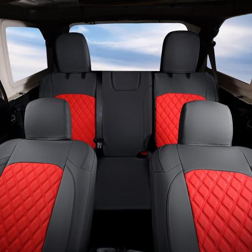 GIANT PANDA Jeep Wrangler 4 Door JL 2018-2025 Full Set Car Seat Covers for Sahara Sport Rubicon Unlimited Willys Without Rear Cup Holder,Faux Leather (Black Red)