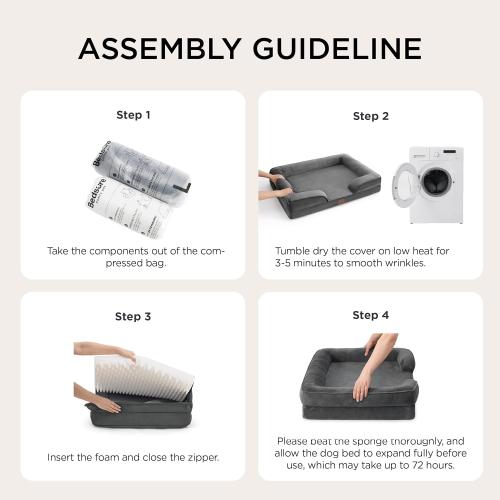 Bedsure Orthopedic Dog Beds Large Sized Dog - Washable Large Dog Cat Bed Waterproof, Comfort Dogs Couch Sofa with Washable Removable Cover, Pet Bed with Nonskid Bottom, Dark Grey, 35