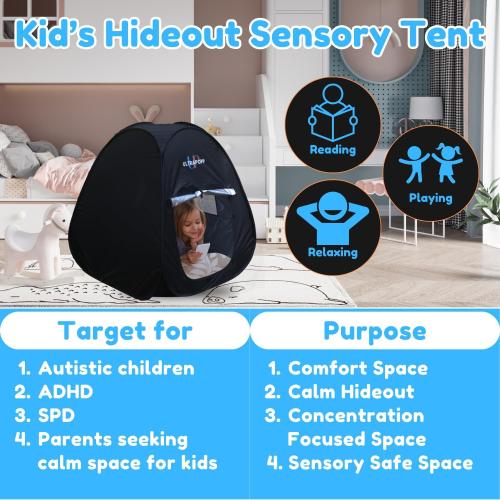 Sensory Tent for Kids with Autism Age 3  Anxiety ADHD SPD, Pop up Blackout Calm Down Play Tents with Door & Window, Autistic Sensory Hideout Fort, Small Size (Suitable for 1 Kid)