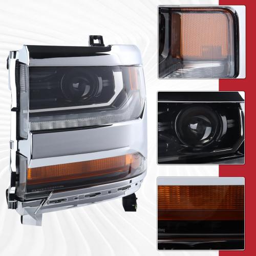 Chrome HID/Xenon LED DRL Projector Headlight Assembly Compatible with 2016-2018 Chevy Silverado 1500/2019 Silverado 1500 LD Driver&Passenger Side 84388631 84388723