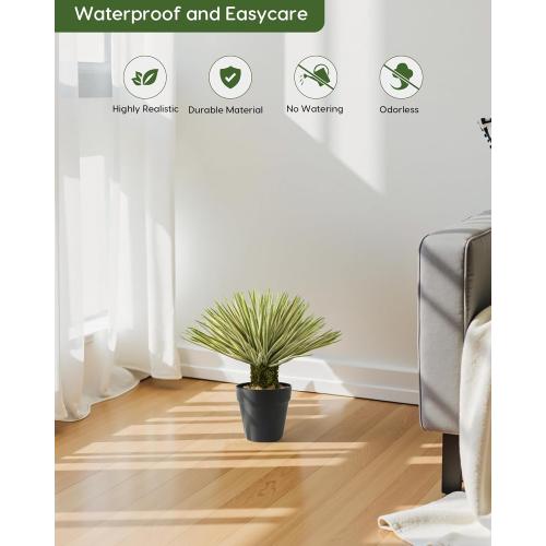 Velener Artificial Agave Plant in Black Pot with Real Stone Pebbles, Large Fake Plants with Fake Green Moss, Faux Yucca with Long Sword-Shaped Leaves for Indoor/Outdoor-15 Inches, 180 Leaves