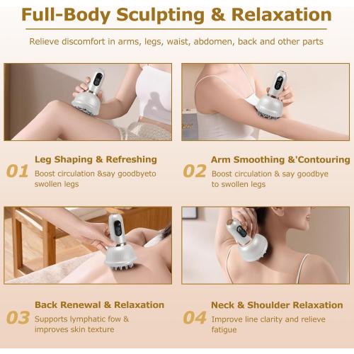 Lymphatic Drainage Massager, Cellulite Massage Tool Body Sculpting Machine for Legs Arms Belly Helps Reduce Stretch Marks & Cellulite (White, M)