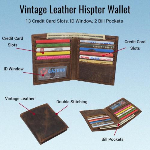 RFID Blocking Bifold Hipster Credit Card Wallet Premium Lambskin Leather (Vintage)