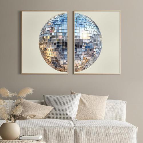 Size 24x36 Set of 2 Disco Ball Wall Art Aesthetic Preppy Canvas Wall Decor Disco Ball Poster Funky Art Retro Trendy Prints Girly Pictures for Living Room Bedroom 24x36 Inch Unframed Set of 2