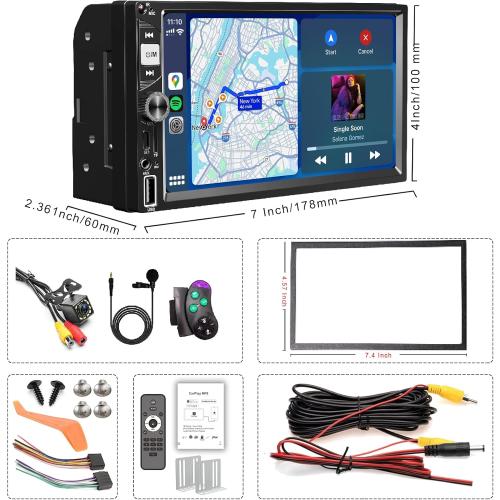 7” Wireless Apple CarPlay Double Din Car Stereo,FM Car Radio,Bluetooth 5.2,IPS Touchscreen 1024 * 600, Backup Camera,EQ Audio,Dual USB Type-c Charging,Subwoord,Android Auto,Navigation,CarPlay MP5
