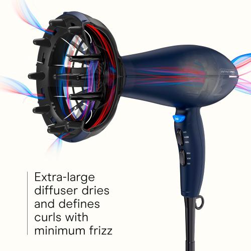 INFINITI PRO CONAIR Hair Dryer with , Enhances Curls and Waves While Reducing Frizz, Dark Blue