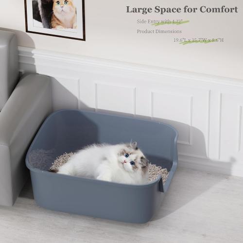 Vealind Large Cat Litter Box High Sided Entry Cat Litter Pan 50 x 40 x 22 CM, Anti-Splashing Deep Tall Cat Boxes for Indoor Cats Basics Kitty Litter Box (Grey)