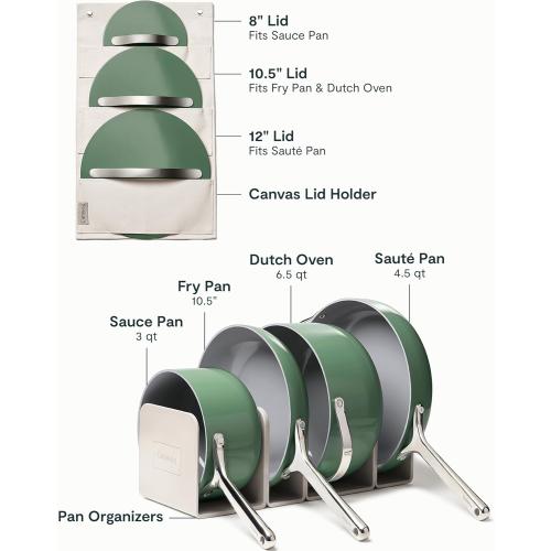 Caraway Non-stick Ceramic Cookware Set (12 Piece) Pots, Pans, Lids and Kitchen Storage - PFAS & PFOA Free - Oven Safe Pan Set & Compatible with All Stovetops - Sage