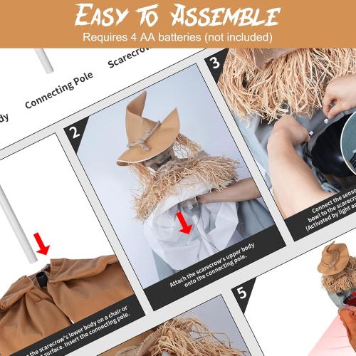 Halloween Decorations- 4Ft Scary Sitting Scarecrow with Spooky Sound Glowing Eyes, Animatronic Scary Props Decor for Home Party Indoor Porch Yard Decoration