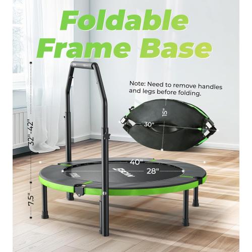 BCAN 40/48 Foldable Mini Trampoline, Rebounder Trampoline for Adults, U/T Adjustable Foam Handle, Exercise Rebounder for Adults Indoor/Garden Workout, Max Load 330lbs/440lbs-2025