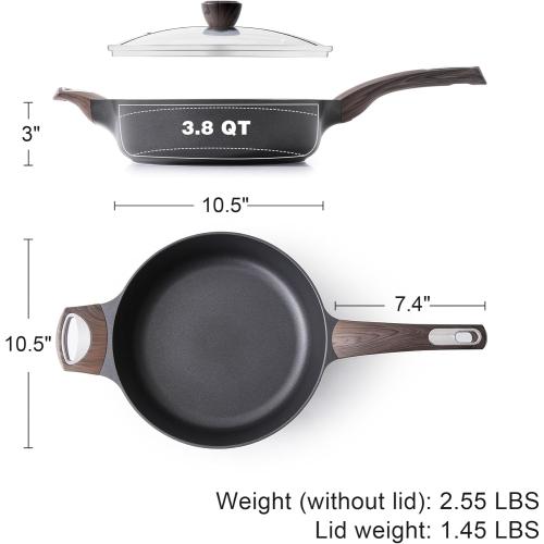 SENSARTE Nonstick Frying Pan Skillet with Lid, 10.5 Inch Deep Frying Pan, 3.8 Qt Non Stick Saute Pan with Cover, Induction Pan, Healthy Non Toxic Cooking Pan with Helper Handle, PFOA PFOS Free