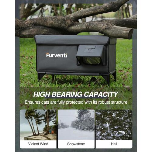 Heated Cat House for Outside,Dual Camera Mounts,100% Weatherproof & Extremely Insulated,Elevated Feral Cat Shelter with Escape Door,Waterproof Eaves for Outdoor Stray Barn Cat(Dark Grey,S)