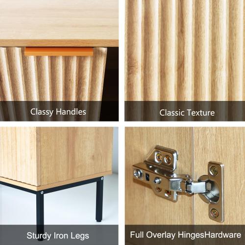 Fluted Sideboard, Buffet Cabinet with Storage, Wooden with Doors and Shelves, Accent Cabinet for Living Dining Room, Entryway