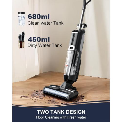 Stealth ECVP01 Cordless Wet Dry Vacuum Cleaner, Smart Vacuum Mop with Self-Cleaning Detachable Battery for Hard Floor Area Rugs Carpet, LCD Display, 30min Runtime, Voice Prompt
