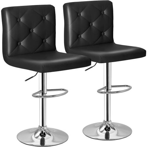VECELO Adjustable Bar Stools with Back, Bar Height Stools for Kitchen Counter, Bar Stools Set of 2, X-Large Size, 17.3 D x 16.5 W x 45 H, Black