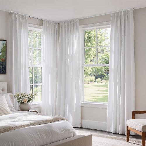 Ceiling Curtain Track, Curtain Track with Roller Hooks, 6ft - 9ft Ceiling Mounted Rail Set for Room Divider, White