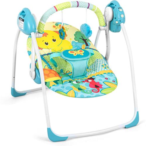 Blue Portable Baby Swings for Infants to Toddler, Compact Automatic Baby Swing with Music, Soothing Baby Swing with Adaptable Speed, Cute Elephant Swing for Baby, 6-25 lbs 0-9 Months
