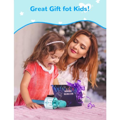 Amazmic Kids Karaoke Microphone Machine Toys for Girls Bluetooth Microphone with LED Light, Christmas Birthday Gift for Girls Boys 3 4 5 6 7 8 9 10 11 12 Year Old Kids Toys(Blue)