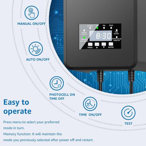 SUNVIE 200W Landscape Lighting Transformer Outdoor Low Voltage Landscape Transformer with Timer and Photocell Sensor Waterproof 120V to 12V/14VAC Low Voltage Transformer for Landscape Garden Lights