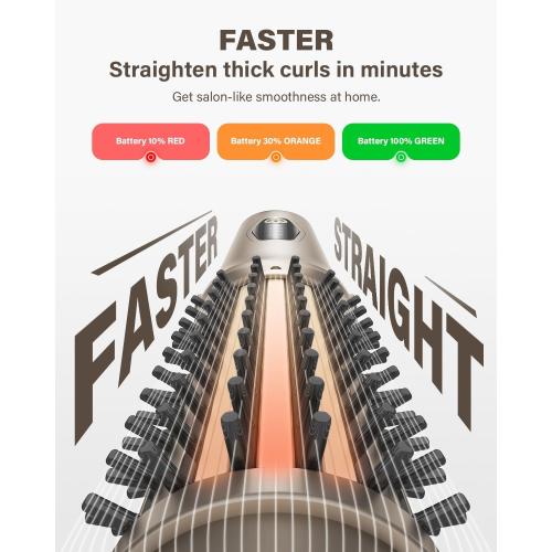 Cordless Hair Straightener Brush, 2 in 1 Curling & Straightening Brush with 200 Million Negative Ions, Mini Travel Hot Straightener Comb for Women, Fast Heating & Dual Voltage