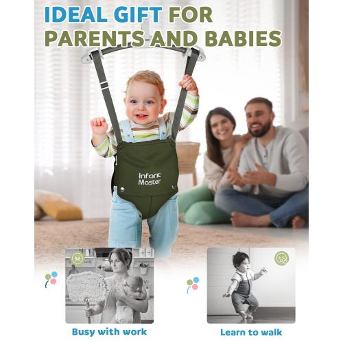 Master Baby Doorway Jumper - Sturdy with Adjustable Strap, Soft Johnny Bouncer Seat, Ideal Gift for Infant, Free Installation, Green