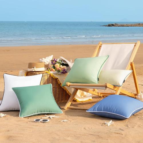 Phantoscope Pack of 4 Outdoor Waterproof Throw Pillow Covers with Contrast Piping, Decorative Square Cushion Case Patio Pillows for Couch Tent Sunbrella, Pure White 12x20 inches