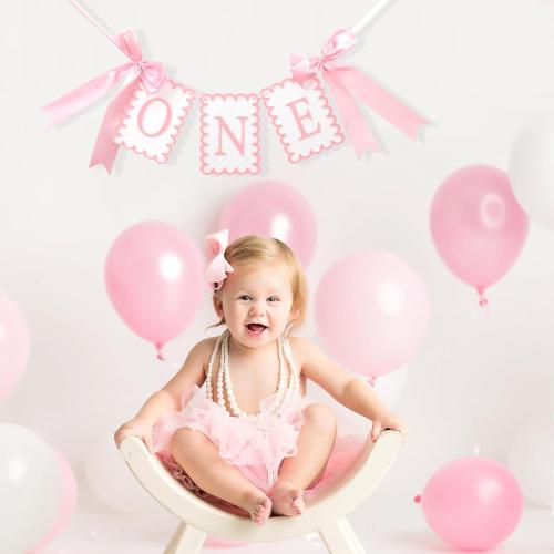 Girls 1st Birthday Decorations - Pink Bow High Chair Banner, Bow First Birthday Photo Props, Cake Smash Party Decorations, Sweet One Highchair Banner