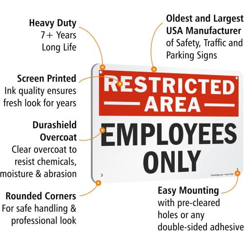 SmartSign Restricted Area - Employees Only Sign | 7 x 10 Aluminum