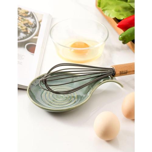 Spoon Rest for Kitchen, Ceramic Spoon Holder for Kitchen Counter, Cooking Spoon Holder, Farmhouse Cooking Utensil Holder for Spoons, Ladles, Spatula, Teal Green