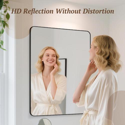 Bathroom Mirror 48 x 30, Large Rectangle Wall Mirror, Black Metal Frame Wall Mounted Mirrors for Bathroom, Vanity, Bedroom, Entryway Decor(Horizontal/Vertical)