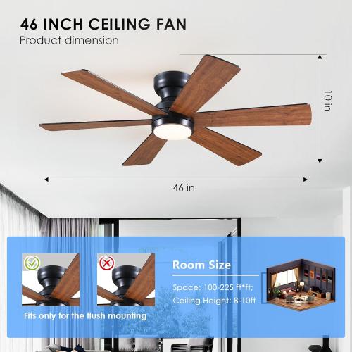 Asyko 46Brown 6-Blade Modern Low Profile Ceiling Fan with Light and Remote