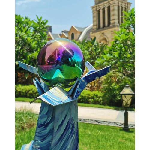 Rainbow Gazing Globe Mirror Ball in Stainless Steel, Shiny Hollow Sphere Sparkling Housewarming Outdoor Ornament (8 Inch)