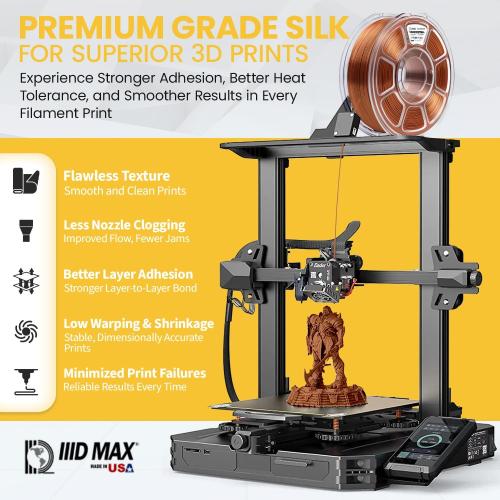 High Speed Silk PLA Filament 1.75mm, 1kg Spool (2.2 lbs), 30-600mm/s Fast 3D Printer Filament, 190-230°C, Fits Bambu Lab Creality Anycubic, Silk Copper