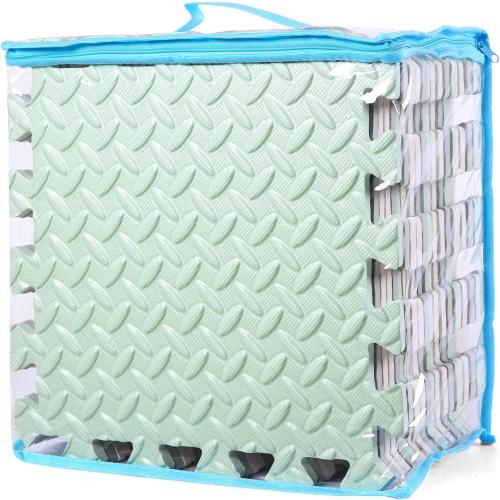 Foam Floor Mats for Kids, 12 x 12 Inch 16 Tiles 0.4 Thickness Foam Play Mat, Non-Toxic Square Interlocking Floor Mats Rubber Baby Play Mat for Toddlers(White/Gray/Bean Green)