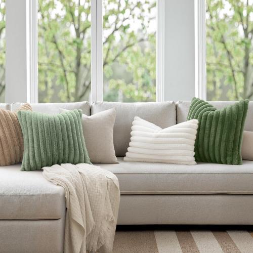 MIULEE Faux Fur Decorative Throw Pillow Covers 18x18 Inch Set of 2, Modern Spring Home Decor Soft Plush Couch Pillows Cozy Fluffy Cushion Covers for Sofa Bed Sage Green