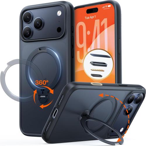 TORRAS Ostand Q3 Spin for iPhone 17 Pro Case, 360 Magnetic Stand, Fit for MagSafe, Camera Control, Built-in Kickstand, 4X Military-Grade Shockproof Slim Phone Case for iPhone 17 Pro Cover 6.3, Black