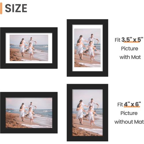 upsimples 4x6 Picture Frame Set of 10, Display Pictures 3.5x5 with Mat or 4x6 Without, Multi Photo Frames Collage for Wall or Tabletop Display, Black