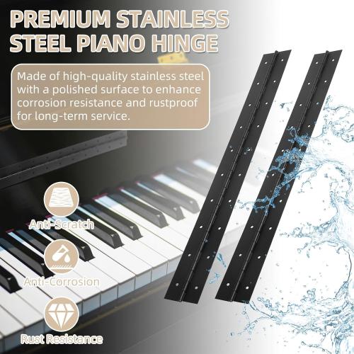 2 Pack Heavy Duty Piano Hinges, 36 Inch x 3 Inch Open Width Stainless Steel Piano Hinge 0.06 Thick Black Continuous & Piano Hinges with Screws for Wood Furniture, Door, Wooden Box