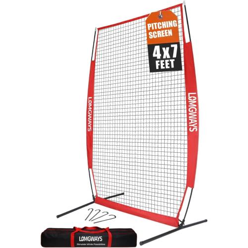 Portable Baseball Softball Pitching Screen, 4x7FT Pitcher Protection Net with Carry Bag and Ground Stakes, Batting Practice Net for Safe Training