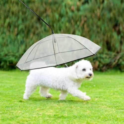 Pet Dog Transparent Umbrella, Clear Folding Adjustable Leash, Keeps Pet Dry in Rain (C Hook)