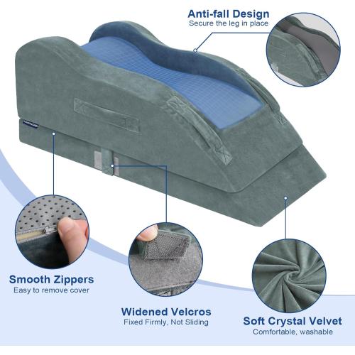 KingPavonini Adjustable Leg Elevation Pillows for After Surgery, Ergonomic Curve Keeps Knee Straight, Memory Foam Leg Pillow Elevation for Blood Circulation, Swelling and Pain Relief (Single Leg)