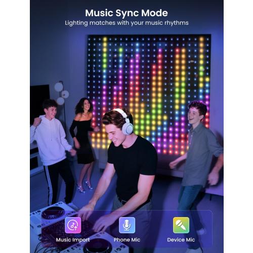 LED Curtain Light, 400 LEDs, Smart RGB IC Color Changing Holiday Wall Lights, 3.3x3.3ft Indoor Dynamic DIY LED String Lights, APP Remote Control, For Bedroom, Living Room, Window Decor, Party, Wedding