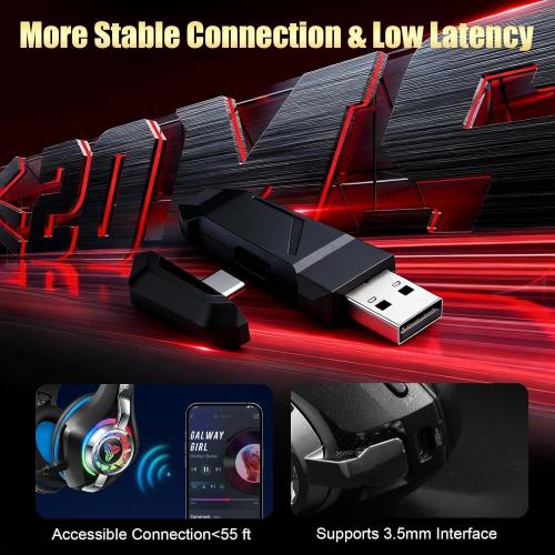 2.4GHz Wireless Gaming Headsets for PS5/PS4/Switch, New RGB Bluetooth 5.4 Noise Cancelling Gaming Headphones with 7.1 Surround Sound, 40mm Drivers, 276g Ultraligero, Memory Foam, 40Hrs Audífonos Gamer