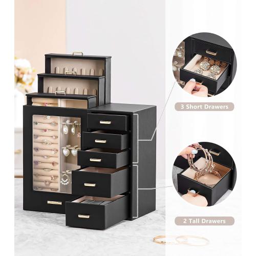 Homde Large Jewelry Box/Organizer/Case with Glass Window, Drawers for Necklaces Earrings Rings Bracelets Watches Gift for Women Girls
