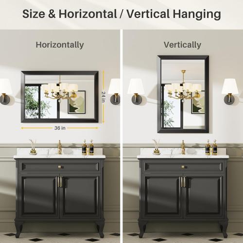 Briivue 24x36 Inch Black Bathroom Mirror for Wall, Thick Metal Framed Rectangle Mirrors for Over Sink, Bedroom, Living Room, Entryway, Anti-Rust, HD Tempered Glass