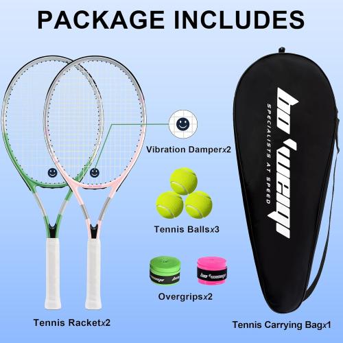 bo'weiqi 27 Recreational Tennis Racket Set 2 Players Lightweight Pre-Strung Tennis Racquets for Beginners, Including 3 Balls, 2 Overgrips, 2 Vibration Dampers and 1 Bag Easy Carry