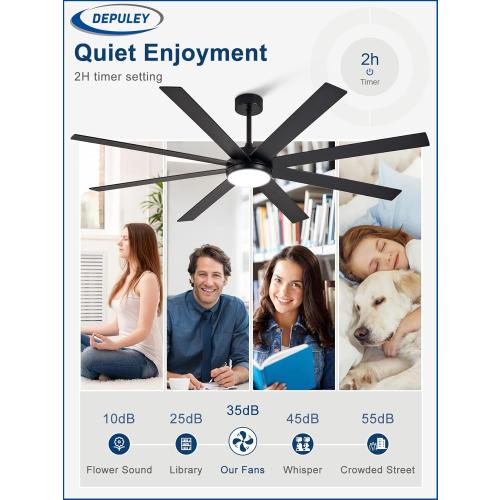 Depuley 72 Ceiling Fans with Lights: Black Indoor/Outdoor Ceiling Fan for Patios Living Room - 8 Blades Dimmable Large Ceiling Fans with Remote APP Control Timer Reversible Quiet DC Motor 6 Speeds