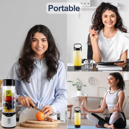 COKUNST 18oz Portable Blender with 6 Blades for Protein & Shakes, USB Rechargeable Juices Mixer, Small Blender with Extra Handle Lid for Travel Sports Outgoing-Black