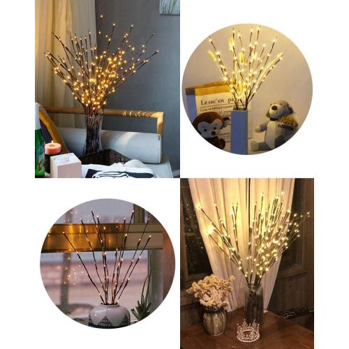 LED Branch Lights, Battery Powered, Warm White, Brown, Plastic, 20 LED, 5 Bendable Poles, 25 Inches, Modern Office Decoration