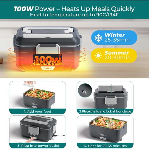 Annie & Mia Design Electric Lunch Box for Adults, 100w 3.5L 2-Layer Portable Food Warmer, Dual Mode 2.5L   1L Heated Lunch Box for Adults, Home/Car/Office/Truck Use, Lonchera Eléctrica Portátil